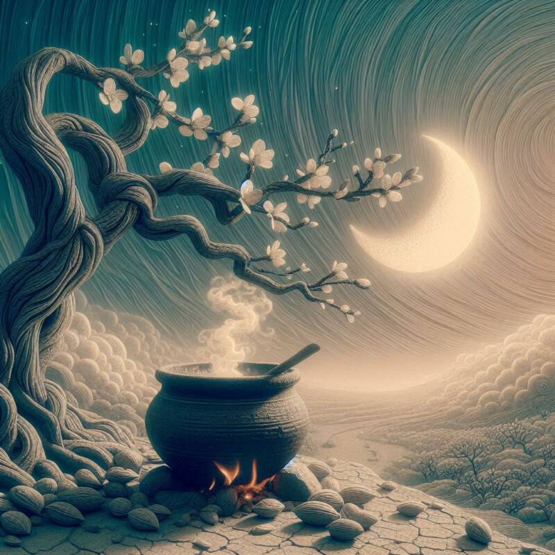 2 visions for jeremiah of a boiling pot and almond tree branch df433
