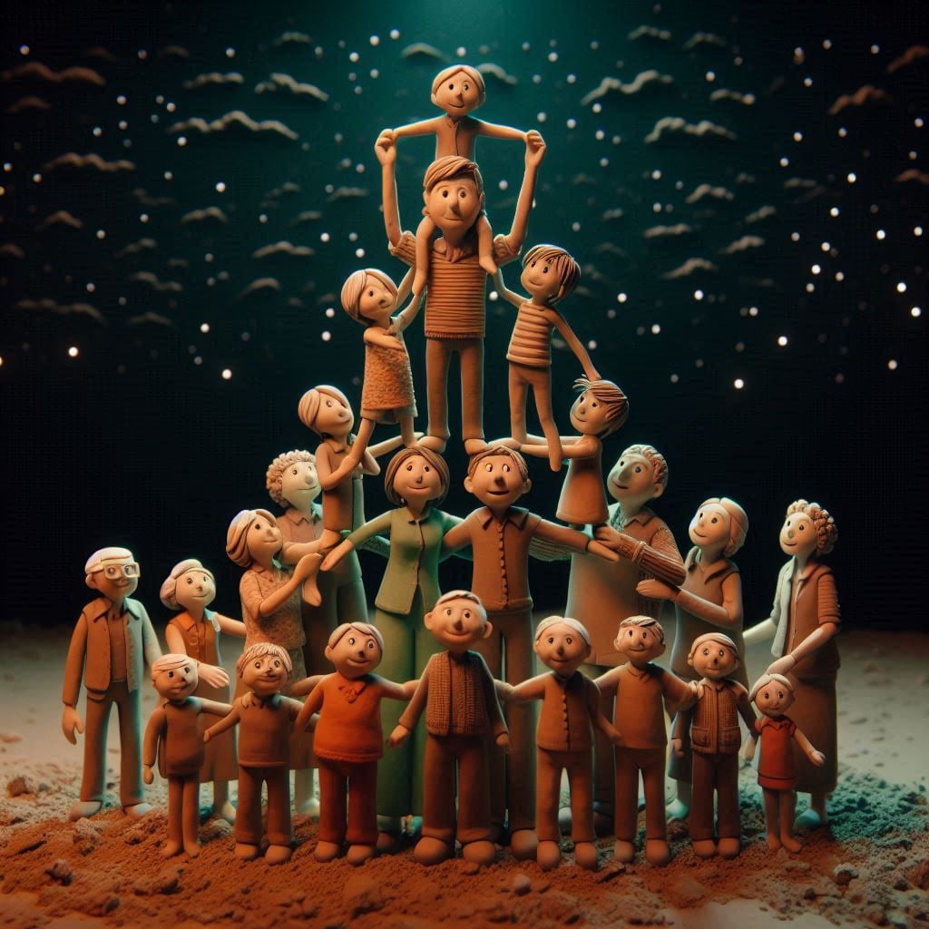 FOURTEEN family pyramid generations standing on shoulders elevating community education grandparents children lifted.jpg