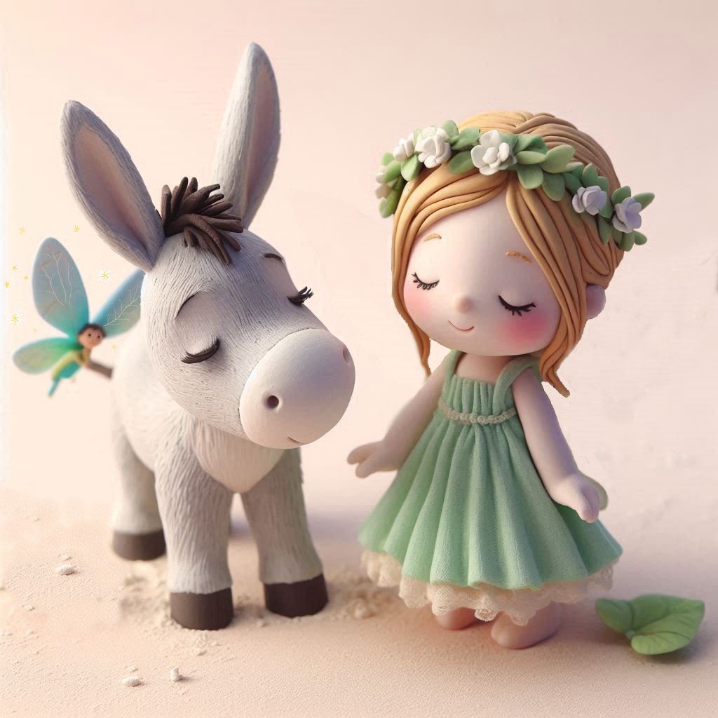 Malkie fairy and donkey meeting in fairytale