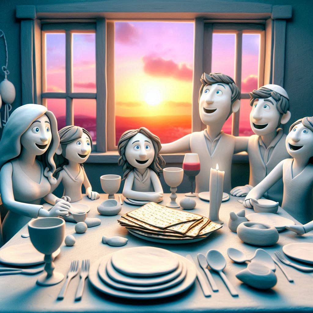 SIXTEEN nirtza family meal concluding kiddush cups wine singing celebrating pesach passover dining room table