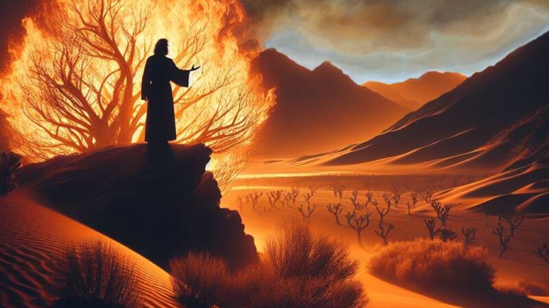 burning bush sneh moshe moses desert voice of god prophecy promise flaming fire