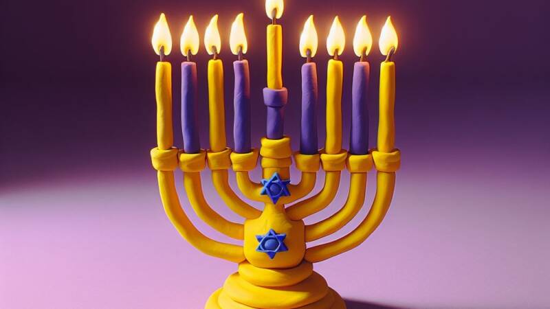 chanukiah menorah claymation candles and chanukah lamp