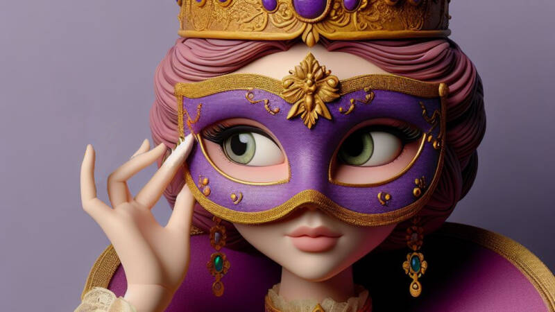 claymation queen esther masked for purim yellow purple malka megilla hands face hidden disguise hadassah