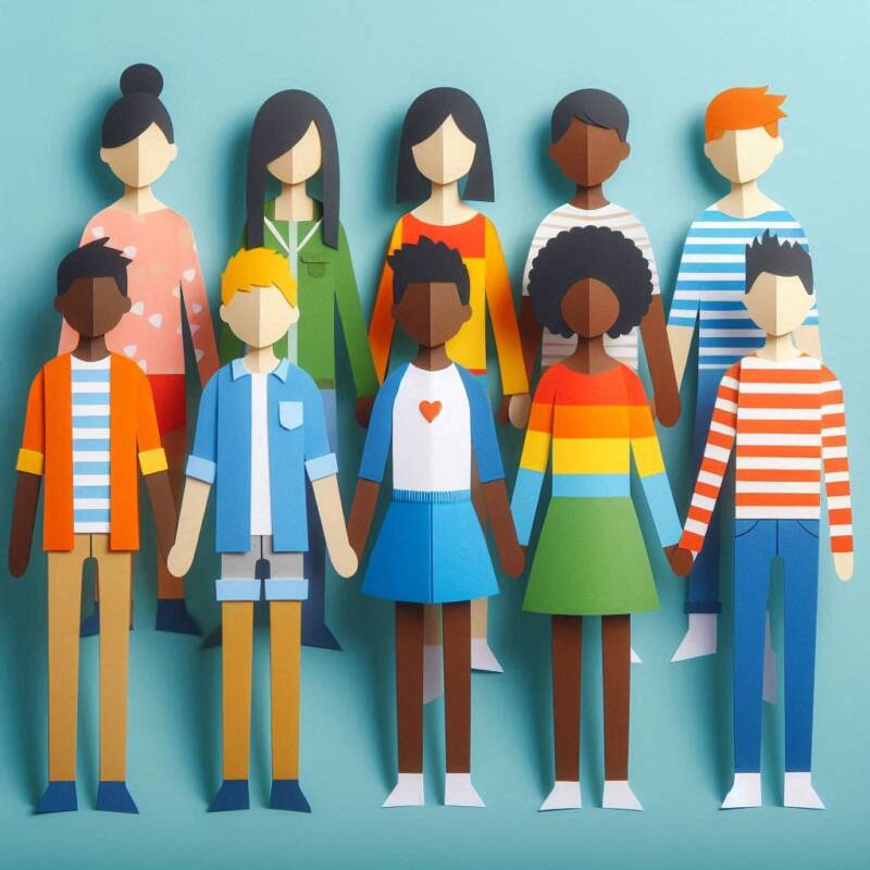 community of colourful paper dolls