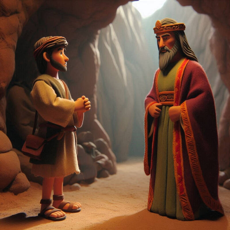 david faces king shaul in cave mercy and restraint for saul