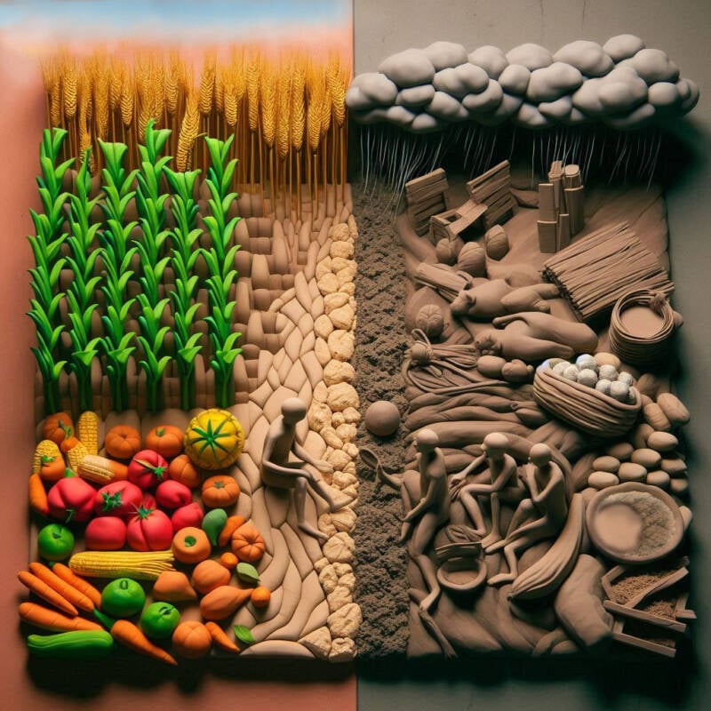 farming blessings and curses contrasting famine and agricultural thirving crops corn produce