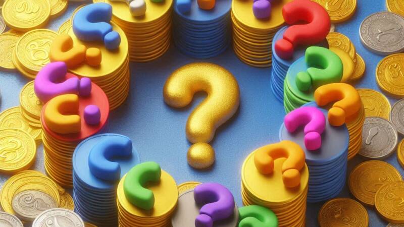 financial questions money coins question marks dilemmas on finance