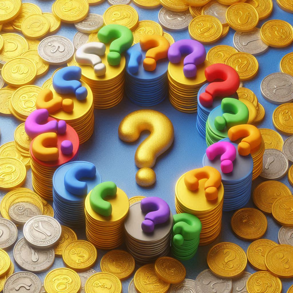 financial questions money coins question marks dilemmas on finance