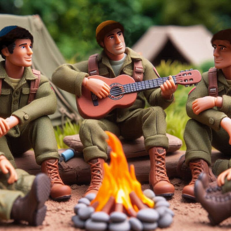 idf soldiers campfire guitar music army base break respire off duty playing song