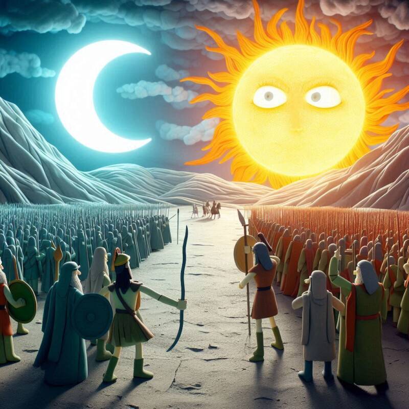 joshua leading the sun standing still during the battle at Gibeon yehoshua moon