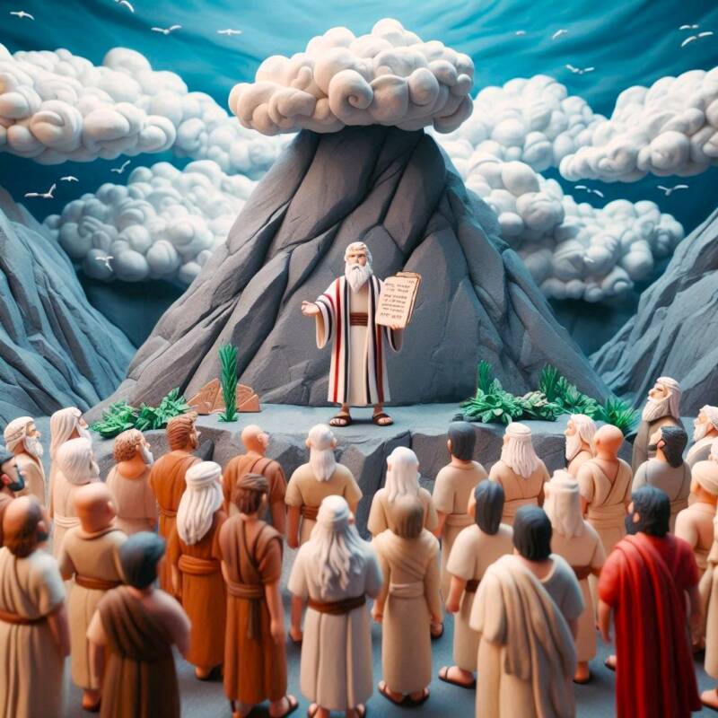 moshe at har sinai with the ten commandments for bnai yisrael moses asseret hadibrot assembly giving of the torah shavuot