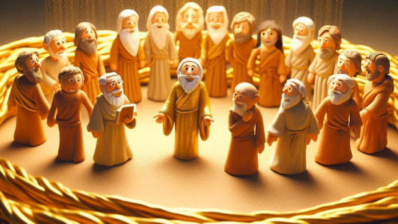 nations individuals connected to god by divine gold thread rope glow spiritual peoples wise leaders history