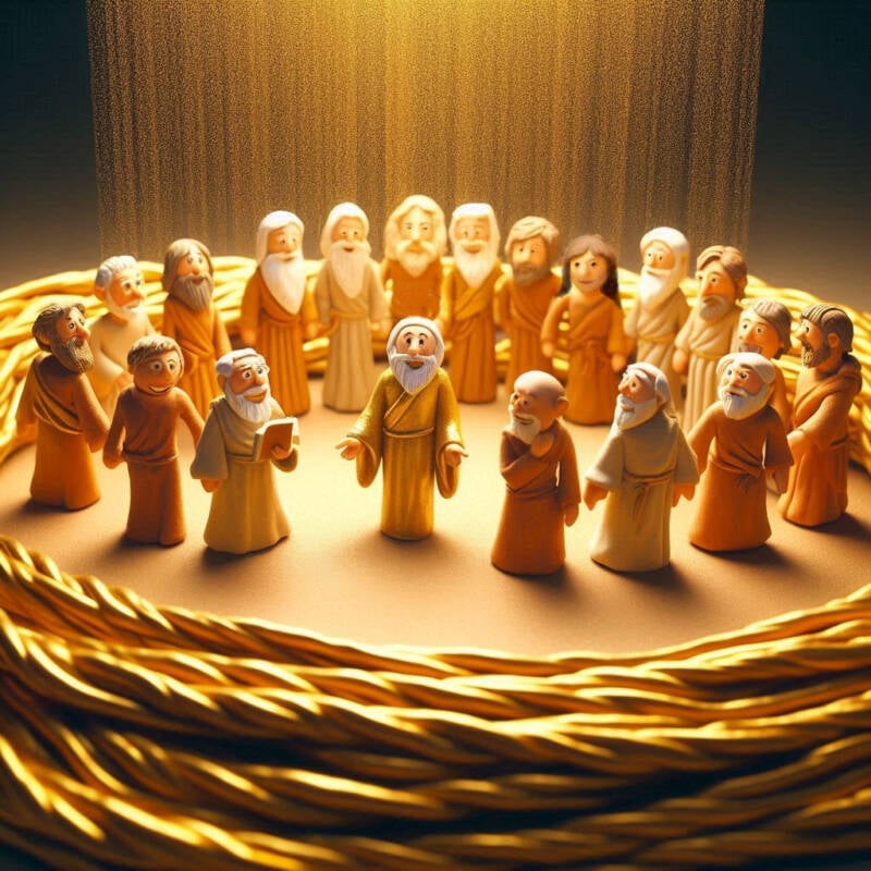nations individuals connected to god by divine gold thread rope glow spiritual peoples wise leaders history