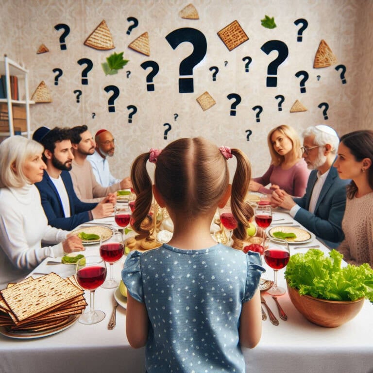 pesach seder table child asking questions ma nishtana passover haggada matza family