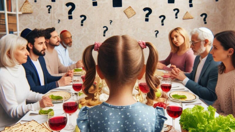 pesach seder table child asking questions ma nishtana passover haggada matza family