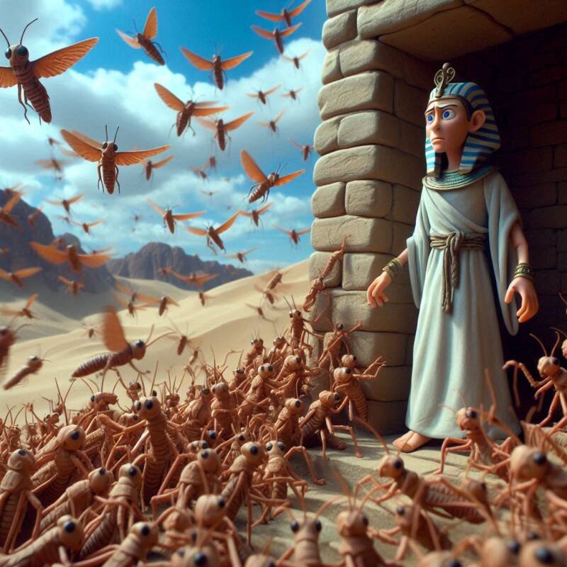 pharaoh and a swarm of locusts plague in egypt