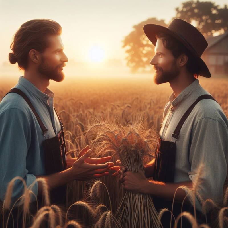 sibling love ari and zeke two brothers in the wheatfield at dawn art by The Rabbi Sacks Legacy