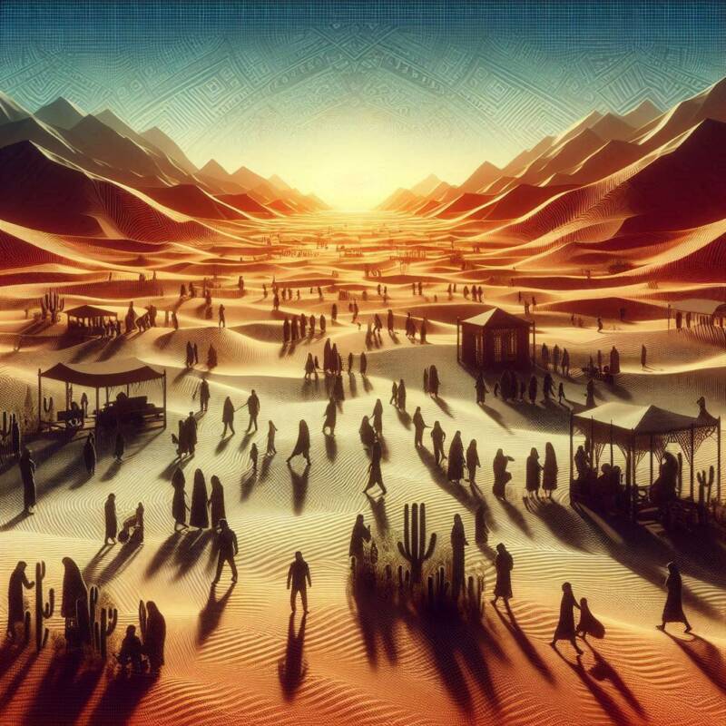 structured democratic society of people in the sandy desert shadows patterns