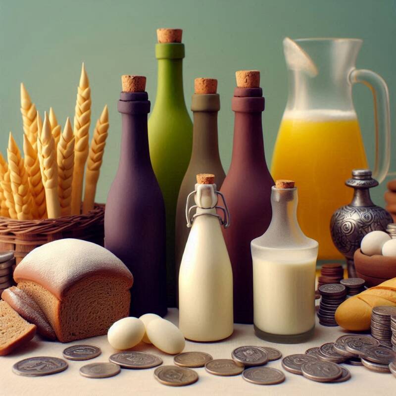 wine bottles milk oil bread eggs silver coins producee440a0befcf