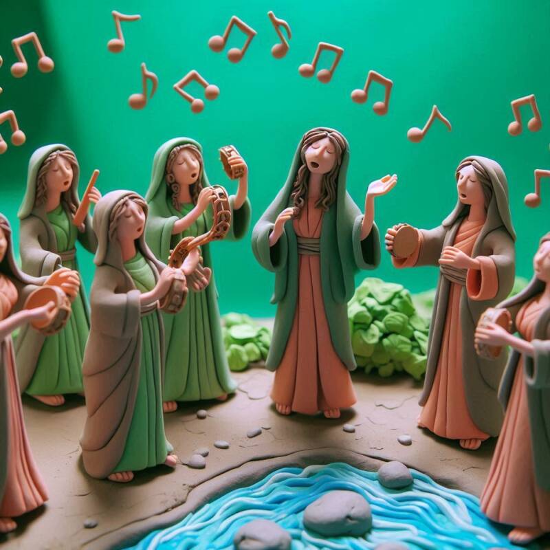 women singing and dancing at the waters edge